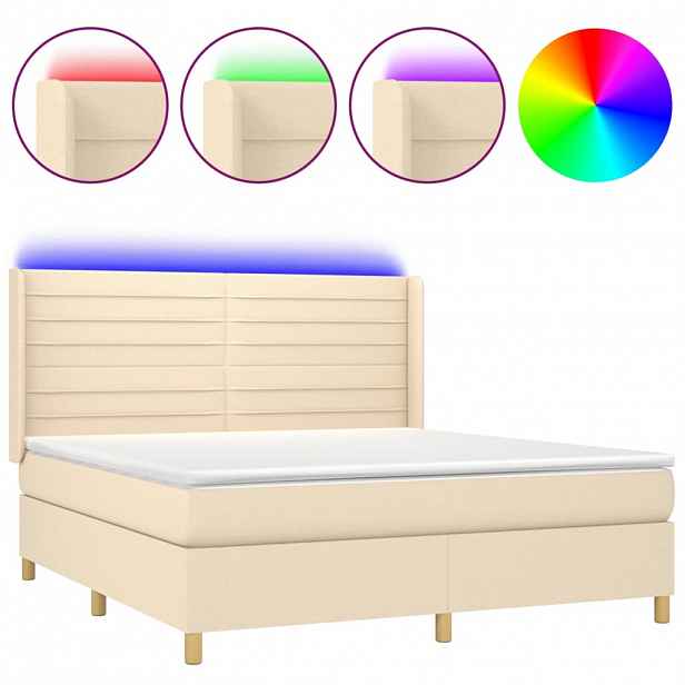vidaXL Box spring postel s matrací a LED krémová 180x200 cm textil