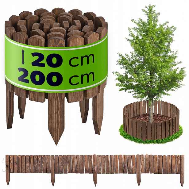 Dřevěný Zahradní Plot 200x20cm Záhonový Obrubník Palisáda Ozdobný Hnědý