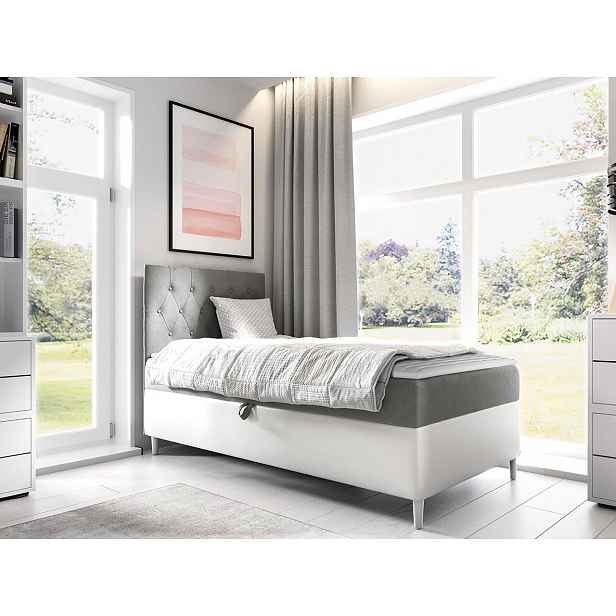Kontinentální postel Mimir 90x200cm, bílá/šedá HELCEL