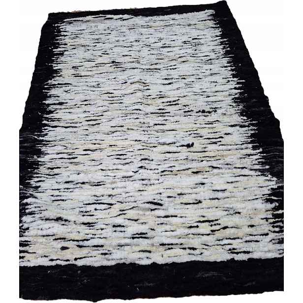 Ručně tkaný černobílý koberec z přírodní vlny 160 x 60 cm koberec běhoun z ovčí kůže