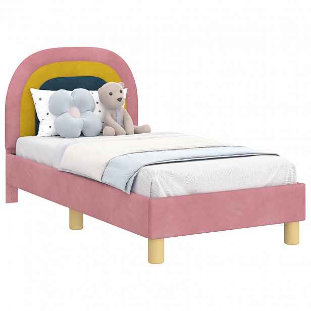 vidaXL Rám postele pro batole s čelem s čelo Růžová 70 x 140 cm Samet