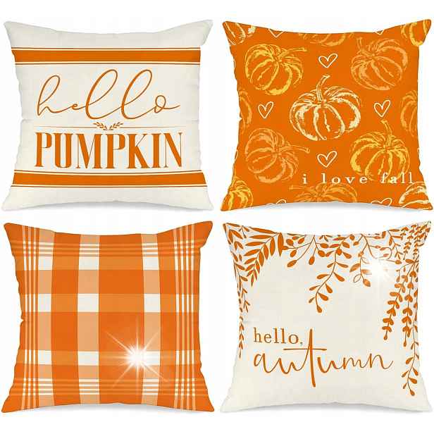 4x Podzimní Povlečení Na Polštáře Podzimní Dýně Set Oranžová 45x45