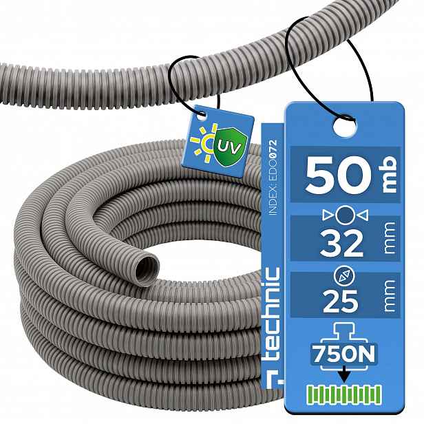 Edo Chránič Kabelů Rkgl Husí Krk 32/25 750N Uv Bezhalogen. Šedý kotouč 50 m