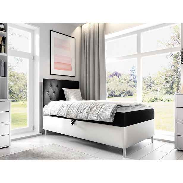 Kontinentální postel Mimir 90x200cm, bílá/černá HELCEL