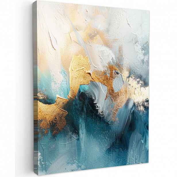 MuchoWow OBRAZ NA PLÁTNĚ Abstraktní - umění - zlatá - modrá 60x80 cm