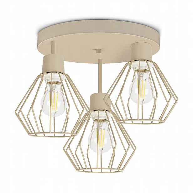 Stropní Svítidlo Lustr Stropní Svítidlo Kovová Loft Led 3xE27 Béžová Drátěná