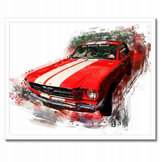 Plakáty v rámu 50x40 Červený Ford Mustang Usa Old School Squad
