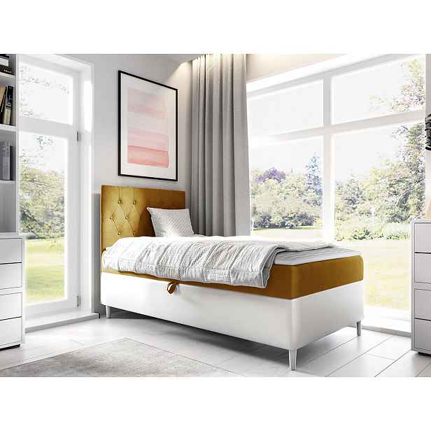 Kontinentální postel Mimir 90x200cm, bílá/žlutá HELCEL