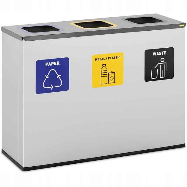 Odpadkový Koš Na Tříděný Odpad, 3 Komory, Ocel, 180 L, Stříbrný