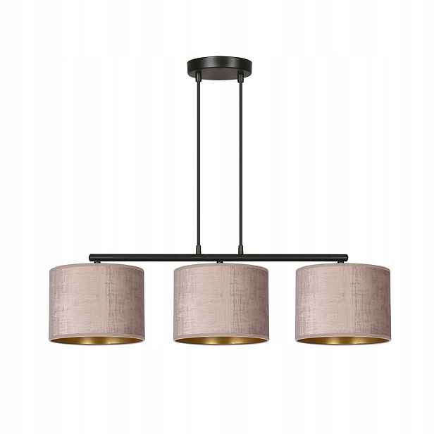 Závěsná lampa lustr horizontální černá s stínítky, růžová, zlatá, 3 body Emibig