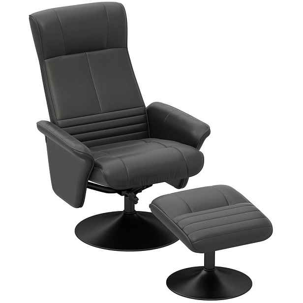 Redom RELAXAČNÍ křeslo s podnožkou 69/71/104 cm, polohovací opěradlo 135° a otočení 360°, Černá