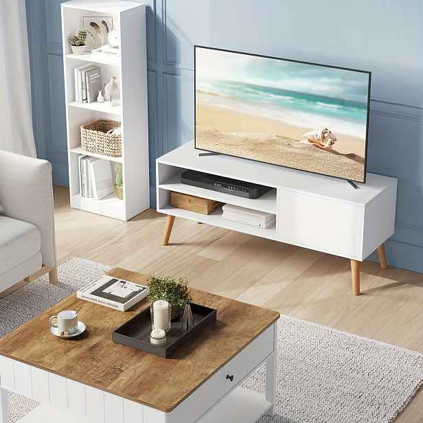 TEMU TV Jednotka, 120cm Široká TV Skříň, pro Televizory do 55 Palců, Zábavní , Moderní TV Konzole pro Obývací Pokoj, Ložnici, Salonek