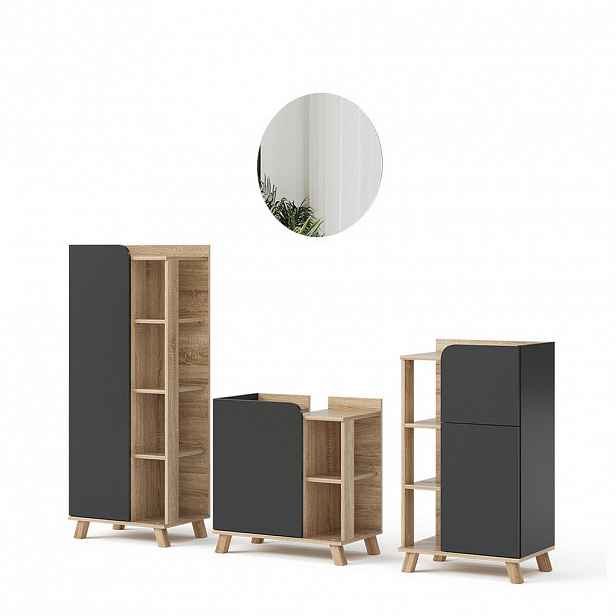 Vicco KOUPELNOVÝ NÁBYTEK Karen, Sonoma/Antracit, 4dílná