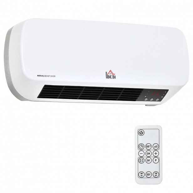 HOMCOM VENTILÁTOROVÝ TOPENÍ pro montáž na zeď 2000 W keramické nástěnné topení s dálkovým ovládáním a časovačem
