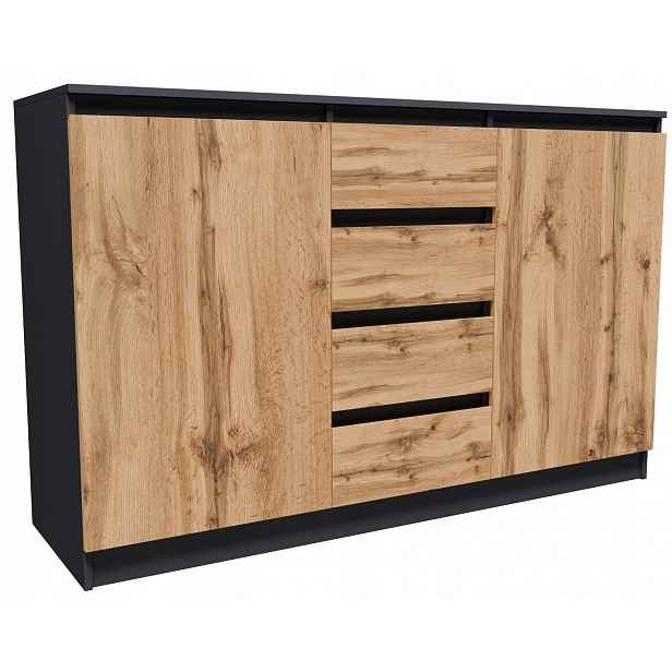 Komoda skříňka CR3-T-4 140 Cm grafit-wotan 2 dvířka 4 zásuvky prostorná velká