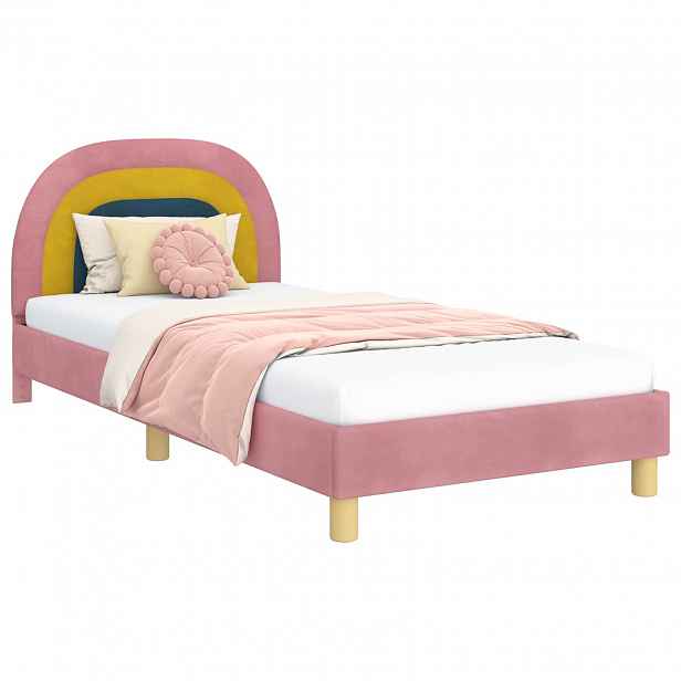 vidaXL Rám postele pro děti s čelem s čelo Růžová 90 x 190 cm Samet