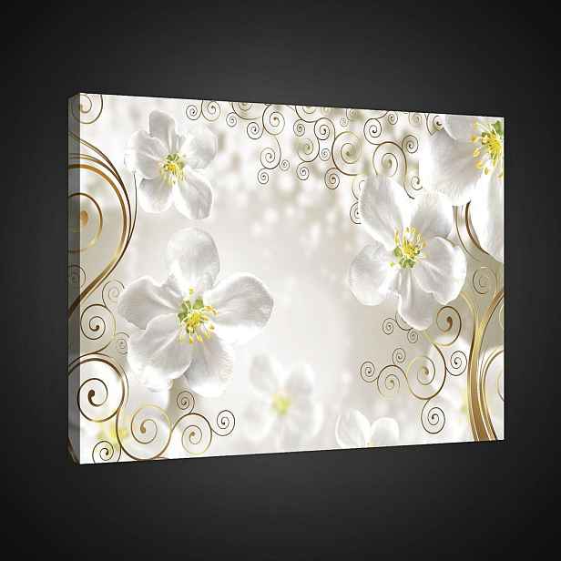 Obraz 100x75 Bílé květy ornament zlato jemnost svěžest elegance