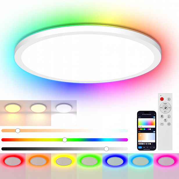 stropní svítidlo Led Rgb 30W Ø30cm Bluetooth, dálkový ovladač aplikace, 2700-6500K