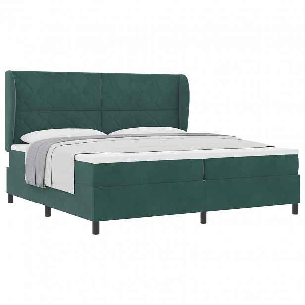 vidaXL Postel s boxspringem s čelo Tmavě zelená 200 x 200 cm samet