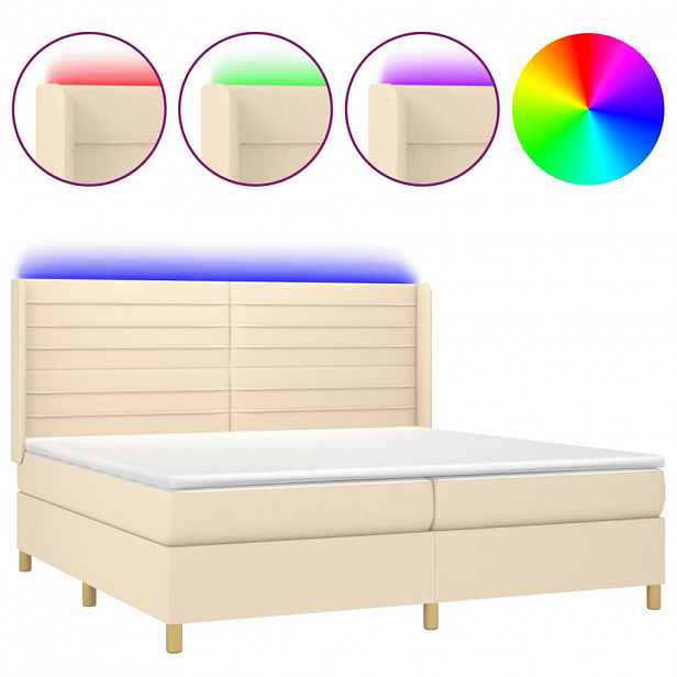 vidaXL Box spring postel s matrací a LED krémová 200x200 cm textil