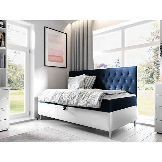 Kontinentální postel Mimir II 90x200cm, bílá/modrá HELCEL