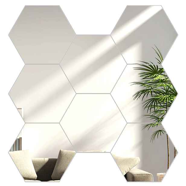 ModernClock Nástěnné samolepící zrcadlo Hexagon stříbrné