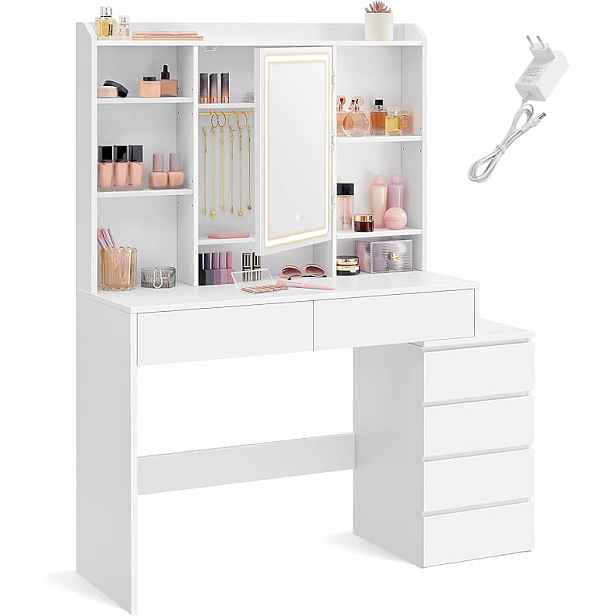 SONGMICS Toaletní stolek Vasagle Ginny 117 cm s LED osvětlením bílý