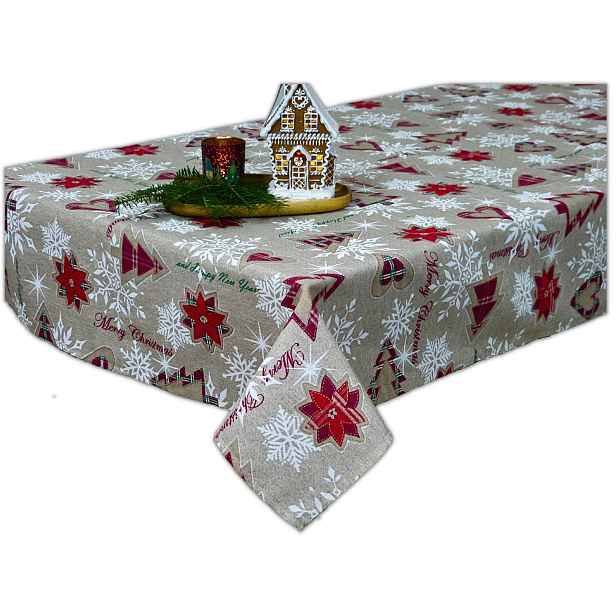Vánoční ubrus na stůl bavlněný ubrus s potiskem 135 x 240 cm Dárek