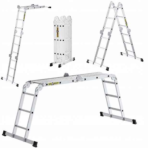 Žebřík 4x3 Pro S Podestou, multifunkční, skládací, Drabest