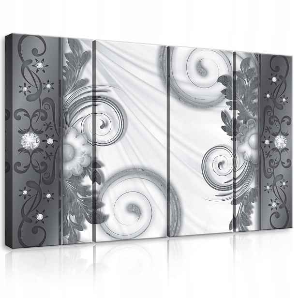 Obraz 120x80 modulární abstrakce vzor ornament šedý bílý elegance
