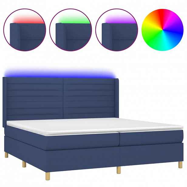 vidaXL Box spring postel s matrací a LED modrá 200x200 cm textil