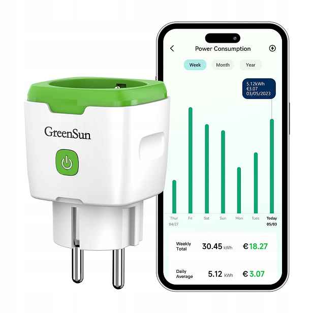 Greensun Wlan zásuvka s počítadlem energie kompatibilní s Alexa Wifi
