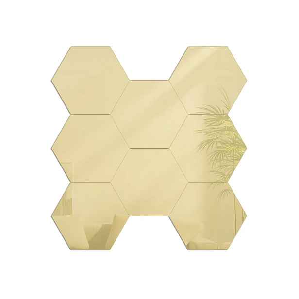 ModernClock Nástěnné samolepící zrcadlo Hexagon zlaté