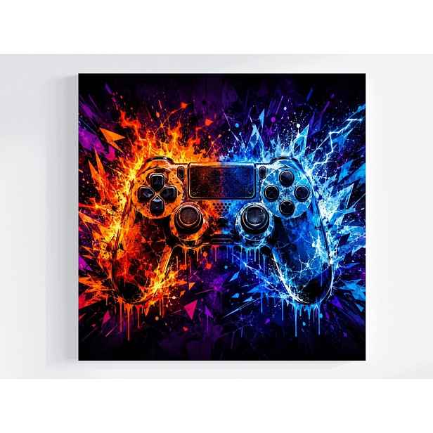 Obraz Na Plátně Plátno Gamer Podložka Hry Ovladač Konzole Oheň Led 50x50