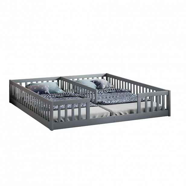 OKWISH DĚTSKÁ postel 90/200 cm šedá z borovice a MDF se सुरक्षा zábradlím