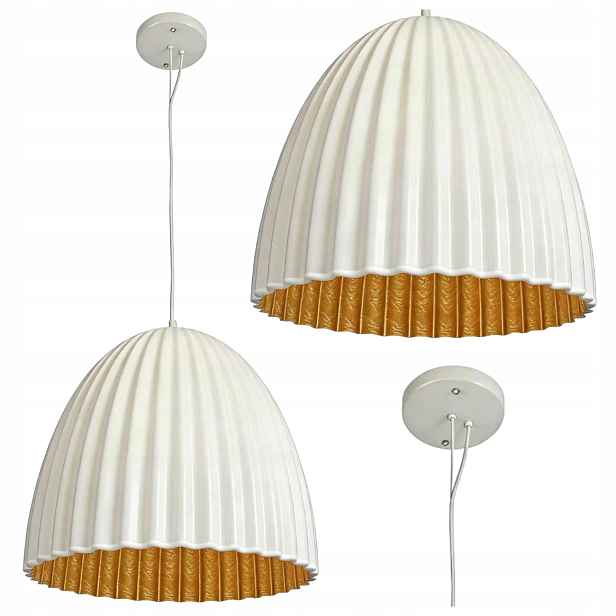 Závěsná Lampa Elva Bílá S Rýhovaným Stínidlem Do Obývacího Pokoje, Závit E27 Light Prestige