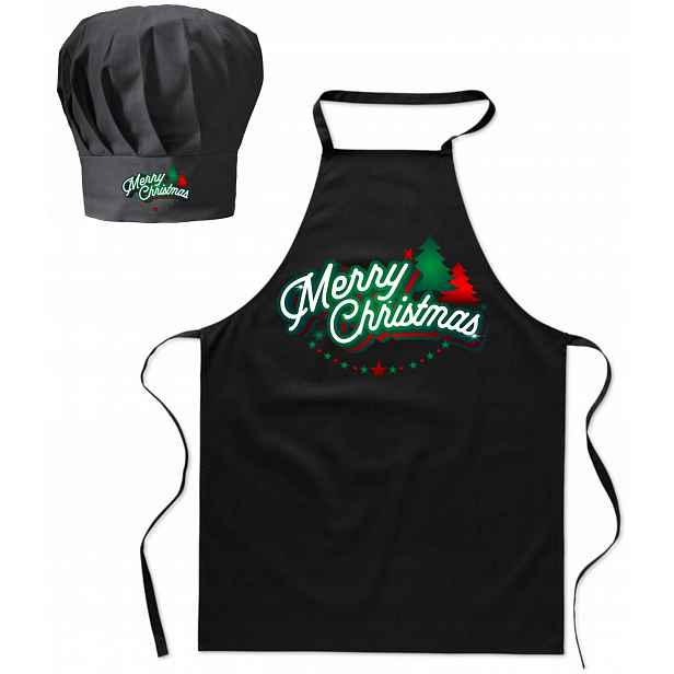 Kuchyňská zástěra Vánoční kuchařská čepice Sada Merry Christmas