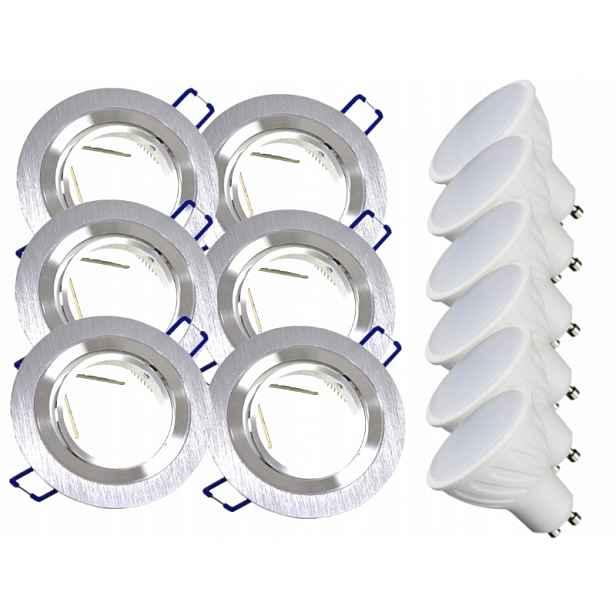 6 x Aluminiová Lampa Inox Bodové Osvětlení Led Žárovky 3W