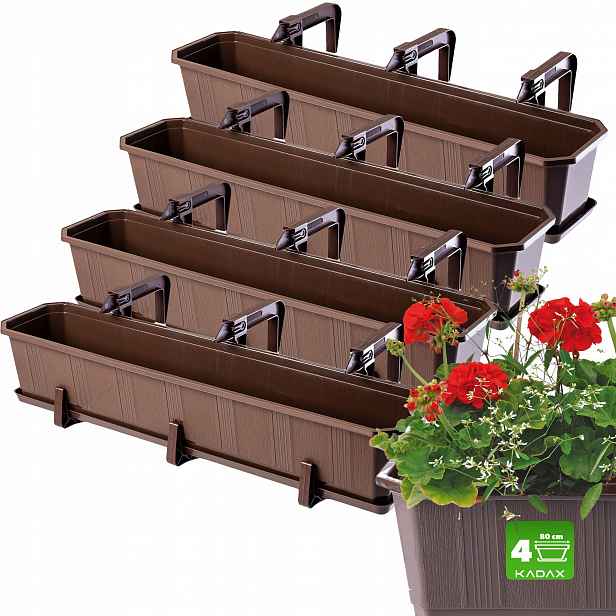 Balkonový Truhlík 80 cm Květináč Květináč Podstavec Rukojeti 4 ks