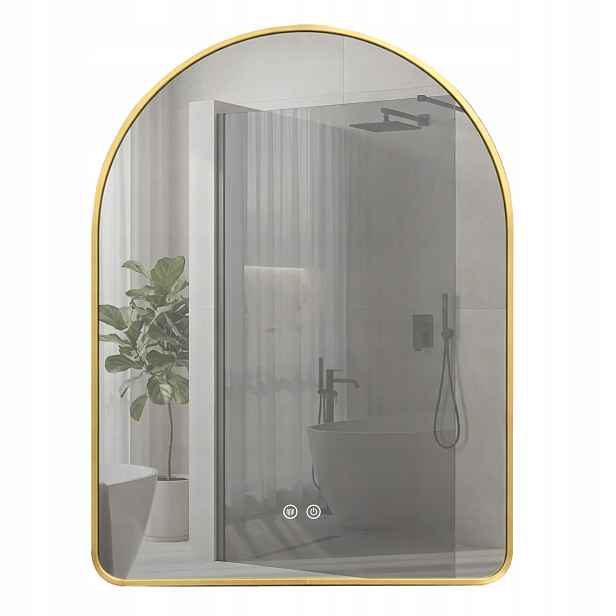 Zrcadlo Podsvícení Led Zlatý Rám Oblouk 80X60cm Rea Camlot