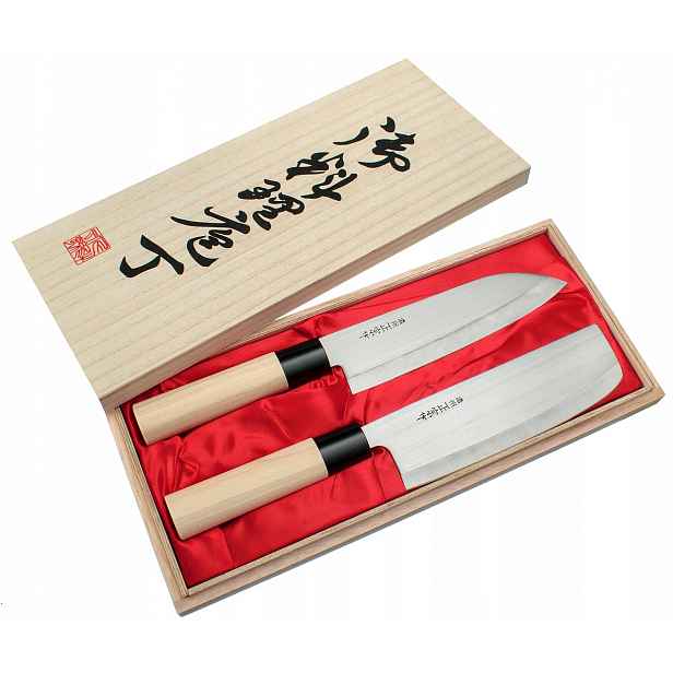 Sada nožů Satake Megumi Santoku 17 cm Nakiri 16 cm 420J2 dřevo