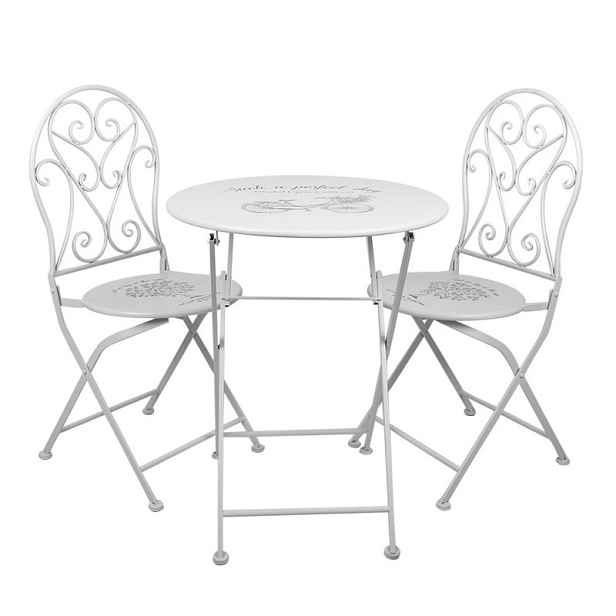 Bílá kovová zahradní bistro set souprava Perfect Day - Ø 60*70 / 2x Ø 40*40*92 cm Clayre & Eef