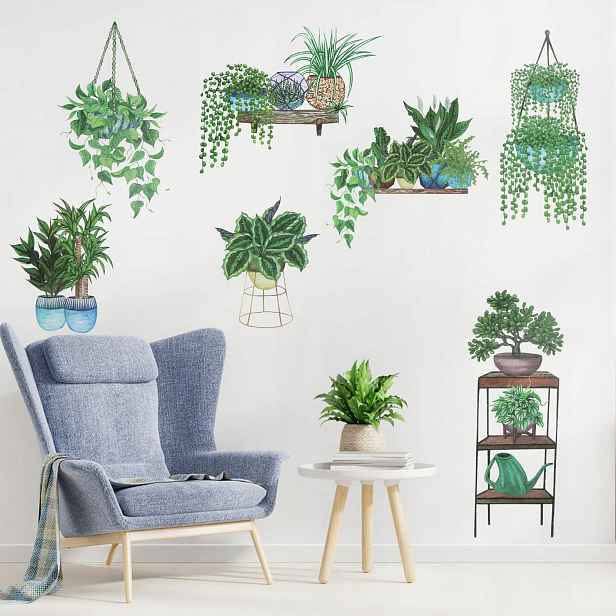 Samolepka na okno Decorio Chlorophytum Zelené pokojové rostliny