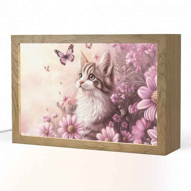 OnlyWow NOČNÍ LAMPIČKA Koťátko - Květiny - Motýli - Fialová 30x20 cm