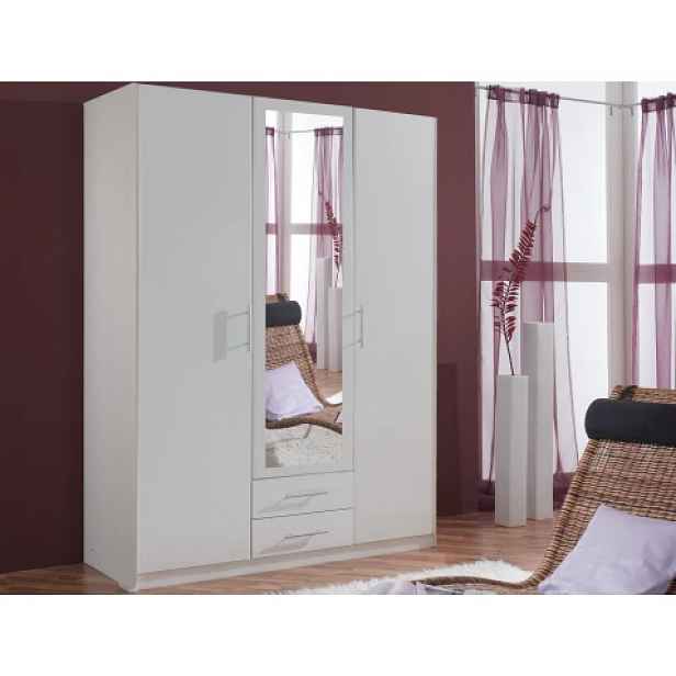 Šatní skříň se zrcadlem Cliff, 135 cm, bílá