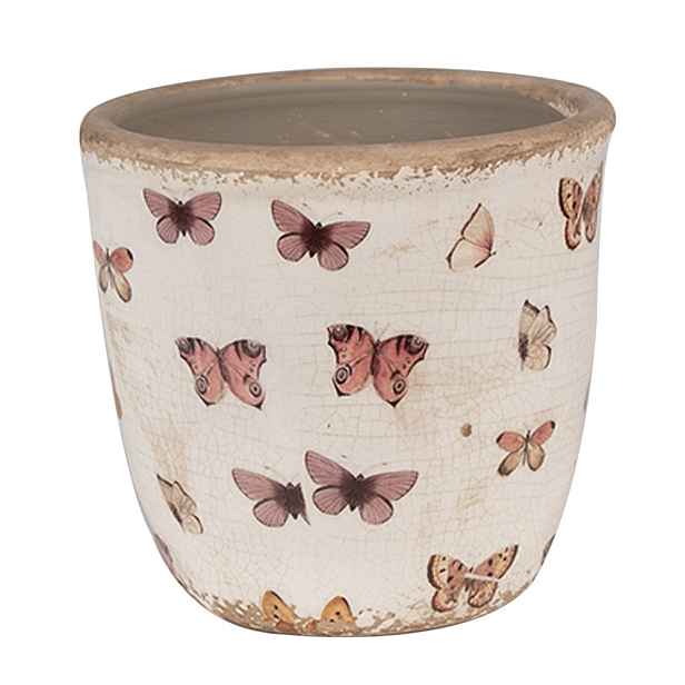 Béžový antik obal na květináč s motýlky Butterfly Paradise S - Ø 13*12 cm Clayre & Eef