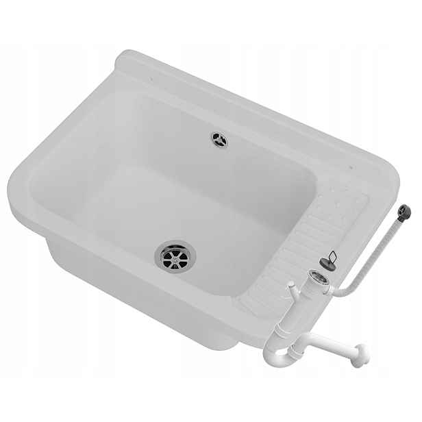 Bílý dřez Polo technický dřez do kotelny, technická komora, sifon