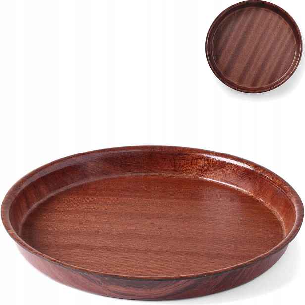 Dřevěný číšnický podnos protiskluzový, hluboký s okrajem – kulatý, průměr 42 cm