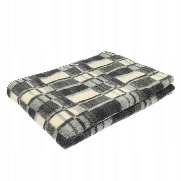 Vlněná přikrývka z merino 160x200 Belar šedá a krémová kostkovaná