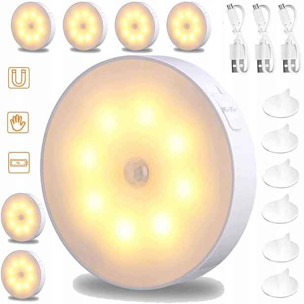 6X Bezdrátové Led Světlo Senzor Pohybu Magnet Nástěnné Svítidlo 3 Režimy +400 Mah